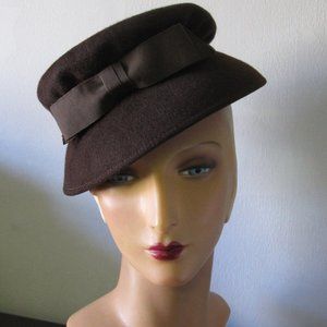 Vintage 50s Wool Felt Hat with Grosgrain Bow